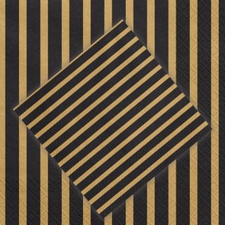 SERWETKI W PASKI CZARNO-ZŁOTE 20szt. 33x33cm TRÓJWARSTWOWE