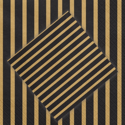 SERWETKI W PASKI CZARNO-ZŁOTE 20szt. 33x33cm TRÓJWARSTWOWE