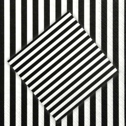 SERWETKI W PASKI CZARNO-BIAŁE 20szt. 33x33cm TRÓJWARSTWOWE