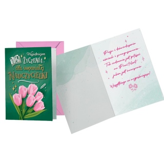 6838 KARTA Z ŻYCZENIAMI DLA NAUCZYCIELKI ZAKOŃCZENIE ROKU DZIEŃ NAUCZYCIELA