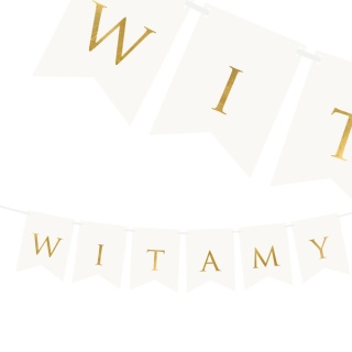 BANER POWITALNY WITAMY BIAŁY 80cm ZŁOTE LITERY