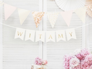 BANER POWITALNY WITAMY BIAŁY 80cm ZŁOTE LITERY