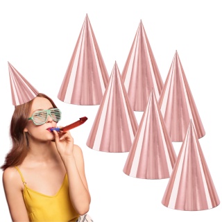 PAPIEROWE CZAPECZKI RÓŻOWE ZŁOTO 6sztuk CZAPECZKI URODZINOWE