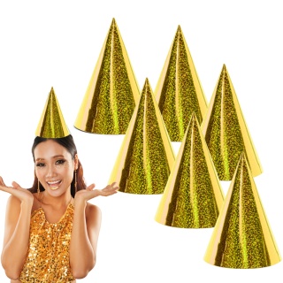 PAPIEROWE CZAPECZKI ZŁOTE HOLOGRAFICZNE 6sztuk CZAPECZKI URODZINOWE