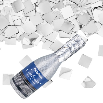 TUBA ZE STRZELAJĄCYM KONFETTI 20cm SREBRNE KONFETTI SZAMPAN