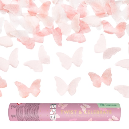 TUBA ZE STRZELAJĄCYM KONFETTI RÓŻOWE MOTYLKI 20cm