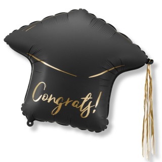 BALON FOLIOWY CZARNY BIRET CONGRATS 60cm UKOŃCZENIE SZKOŁY OBRONA PRACY MAGISTERSKIEJ