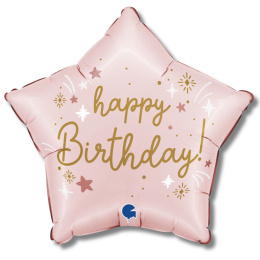 BALON FOLIOWY HELLO GWIAZDKA HAPPY BIRTHDAY 46cm RÓŻOWA GWIAZDKA