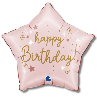 BALON FOLIOWY GWIAZDKA HAPPY BIRTHDAY 46cm RÓŻOWA GWIAZDKA