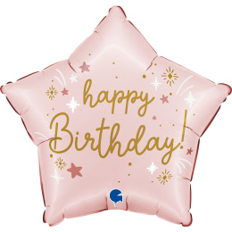BALON FOLIOWY HELLO GWIAZDKA HAPPY BIRTHDAY 46cm RÓŻOWA GWIAZDKA