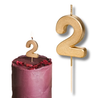 ZŁOTA ŚWIECZKA URODZINOWA CYFERKA 2 ELEGANCKA ŚWIECZKA 4,5cm