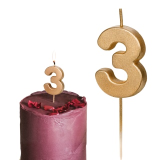 ZŁOTA ŚWIECZKA URODZINOWA CYFERKA 3 ELEGANCKA ŚWIECZKA 4,5cm