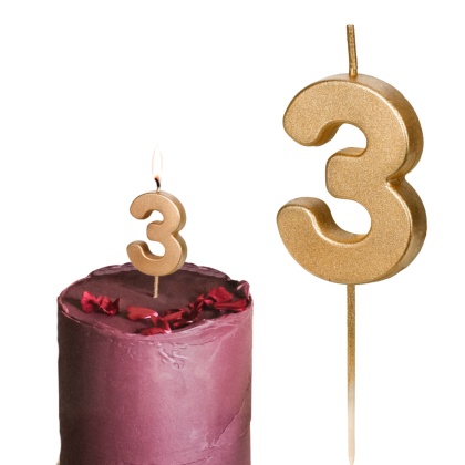 ZŁOTA ŚWIECZKA URODZINOWA CYFERKA 3 ELEGANCKA ŚWIECZKA 4,5cm