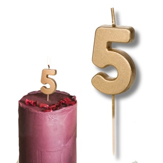 ZŁOTA ŚWIECZKA URODZINOWA CYFERKA 5 ELEGANCKA ŚWIECZKA 4,5cm