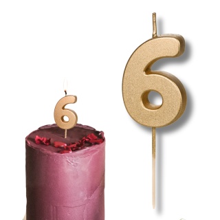 ZŁOTA ŚWIECZKA URODZINOWA CYFERKA 6 ELEGANCKA ŚWIECZKA 4,5cm