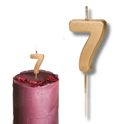 ZŁOTA ŚWIECZKA URODZINOWA CYFERKA 7 ELEGANCKA ŚWIECZKA 4,5cm