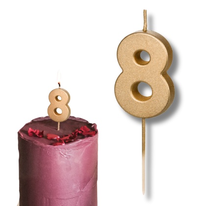 ZŁOTA ŚWIECZKA URODZINOWA CYFERKA 8 ELEGANCKA ŚWIECZKA 4,5cm