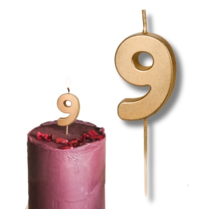 ZŁOTA ŚWIECZKA URODZINOWA CYFERKA 9 ELEGANCKA ŚWIECZKA 4,5cm