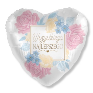 BALON URODZINOWY W KWIATY 43cm WSZYSTKIEGO NAJLEPSZEGO SERCE