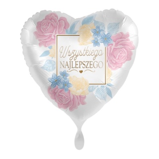 BALON URODZINOWY W KWIATY 43cm WSZYSTKIEGO NAJLEPSZEGO SERCE