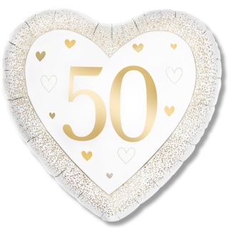 BALON Z LICZBĄ 50 URODZINY ROCZNICA 45cm SERCE Z LICZBĄ 50