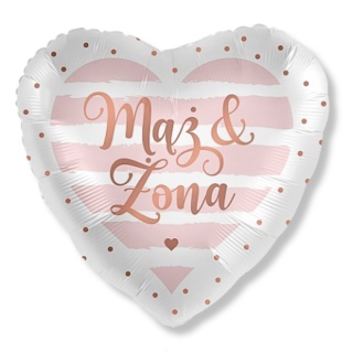 BALON SERCE MĄŻ I ŻONA 43cm BALON ŚLUBNY DODATEK DO PREZENTU