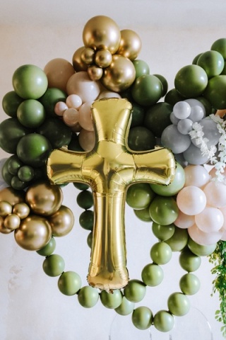 BALON FOLIOWY ZŁOTY KRZYŻ 103x74cm DEKORACJA NA KOMUNIĘ CHRZEST