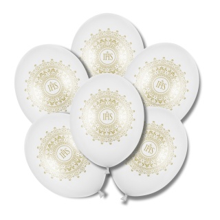 BALONY NA KOMUNIĘ IHS 30cm 6sztuk BIAŁE BALONY KOMUNIA CHRZEST