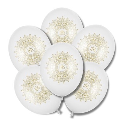 BALONY NA KOMUNIĘ IHS 30cm 6sztuk BIAŁE BALONY KOMUNIA CHRZEST