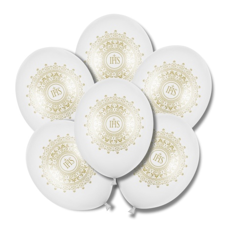 BALONY NA KOMUNIĘ IHS 30cm 6sztuk BIAŁE BALONY KOMUNIA CHRZEST