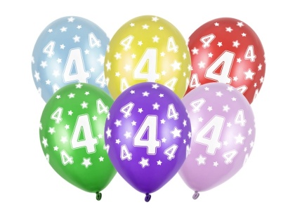 BALONY NA 4 URODZINY 30cm 6sztuk KOLOROWE BALONY Z CYFRĄ 4