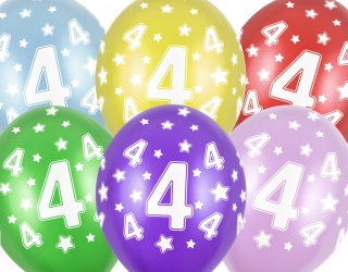BALONY NA 4 URODZINY 30cm 6sztuk KOLOROWE BALONY Z CYFRĄ 4
