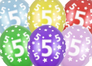 BALONY NA 5 URODZINY 30cm 6sztuk KOLOROWE BALONY Z CYFRĄ 5
