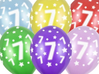 BALONY NA 7 URODZINY 30cm 6sztuk KOLOROWE BALONY Z CYFRĄ 7