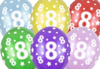 BALONY NA 8 URODZINY 30cm 6sztuk KOLOROWE BALONY Z CYFRĄ 8