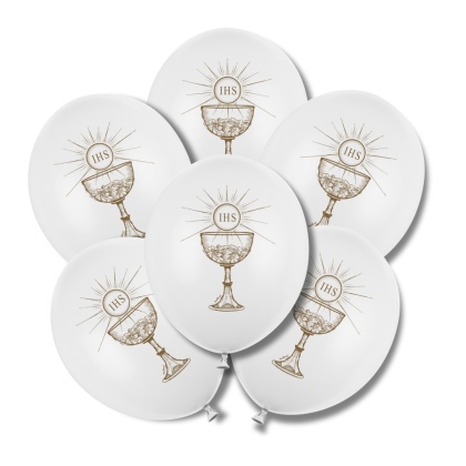 BALONY NA KOMUNIĘ IHS KIELICH 30cm 6sztuk BIAŁE BALONY KOMUNIA CHRZEST