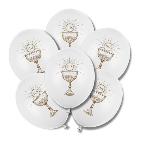 BALONY NA KOMUNIĘ IHS KIELICH 30cm 6sztuk BIAŁE BALONY KOMUNIA CHRZEST