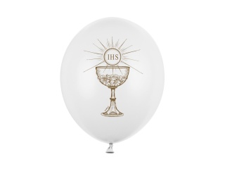 BALONY NA KOMUNIĘ IHS KIELICH 30cm 6sztuk BIAŁE BALONY KOMUNIA CHRZEST
