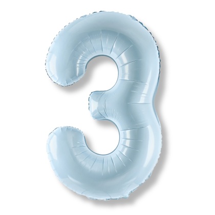 FOLIOWY BALON CYFRA 3 JASNY NIEBIESKI 72cm URODZINY HEL/POWIETRZE