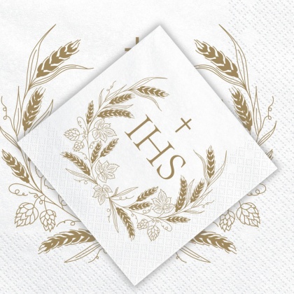 SERWETKI BIAŁE KOMUNIJNE IHS 33x33cm TRÓJWARSTWOWE 12szt.