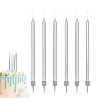 ŚWIECZKI URODZINOWE GŁADKIE SREBRNE 12szt. SREBRNE ŚWIECZKI 12,5cm