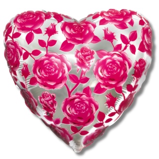 BALON FOLIOWY SERCE W RÓŻE 45cm BALON SREBRNE SERCE RÓŻE WALENTYNKI