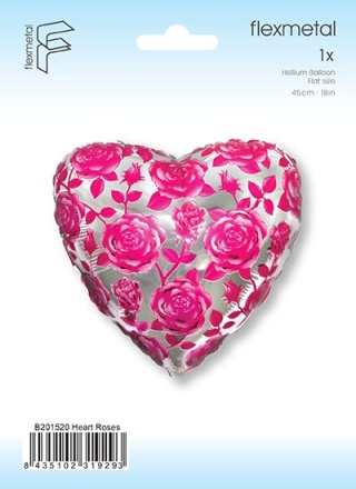 BALON FOLIOWY SERCE W RÓŻE 45cm BALON SREBRNE SERCE RÓŻE WALENTYNKI