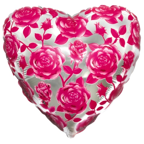 BALON FOLIOWY SERCE W RÓŻE 45cm BALON SREBRNE SERCE RÓŻE WALENTYNKI