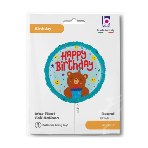 BALON FOLIOWY URODZINOWY MIŚ 46cm BALON Z MISIEM HAPPY BIRTHDAY