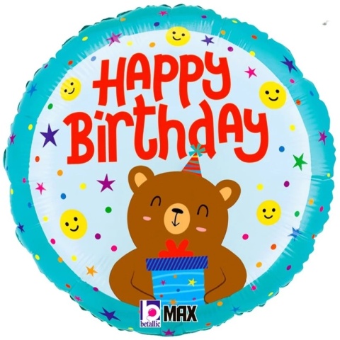 BALON FOLIOWY URODZINOWY MIŚ 46cm BALON Z MISIEM HAPPY BIRTHDAY