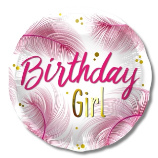 BALON URODZINOWY BIRTHDAY GIRL 45cm BALON RÓŻOWE PIÓRKA