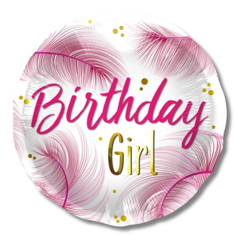 BALON URODZINOWY BIRTHDAY GIRL 45cm BALON RÓŻOWE PIÓRKA
