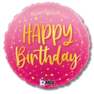 BALON URODZINOWY RÓŻOWY W KROPKI 45cm BALON HAPPY BIRTHDAY