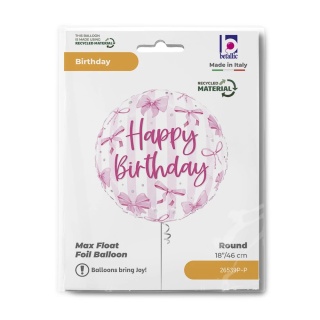 BALON URODZINOWY W KOKARDKI 45cm BALON RÓŻOWY KOKARDY